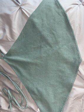 Ribbed Triangle Halter Top in Aqua green/blue
